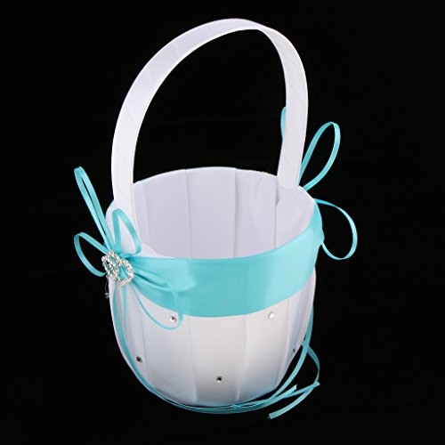 Homyl 1 Set Rhinestone Double Heart Flower Girl Basket and Ring Cushion Set White