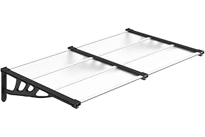 vidaXL Black/Transparent Door Canopy - 60" x 35.4" ABS Brackets & Aluminum Bars, Porch Overhang Shield