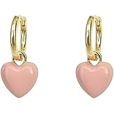 Enamel Heart Huggie Hoop Earrings for Women Gold-Toned Chunky Love Hearted Drop Dangle Hoop Earring Lightweitght Wedding Prom Fashion Valentine Jewelry
