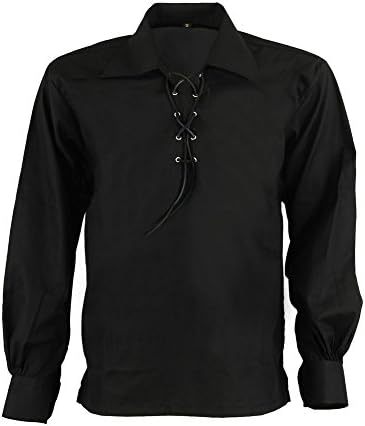 Scottish Highland Jacobite Jacobean Ghillie Kilt Shirt Black Size 3X-Large