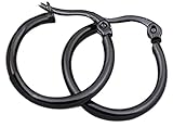 Thenice 1 Pairs Men's Black Titanium steel Ear ring Hoop Earrings (the inside diameter of:11mm)
