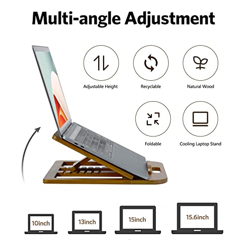 MultiAngle Adjustable Height Wood Foldable Laptop Stand Holder Riser