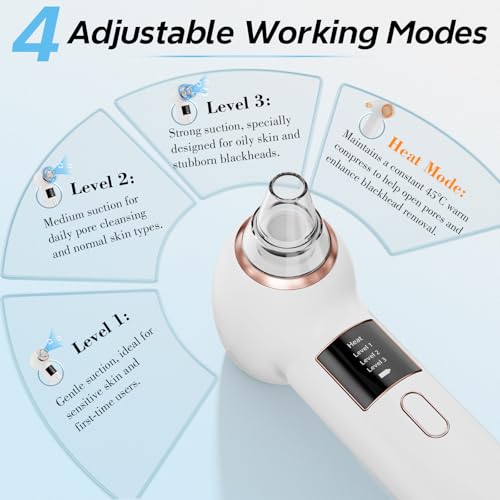Mylzdobs Blackhead Aspirator for Facial Cleansing, Blackhead Remover with 5 Heads and 3 Suction Levels, Portable Electric Blackhead Remover with USB Charging for All Skin Types