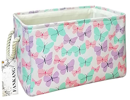 FANKANG Rectangular Foldable Canvas Laundry Basket with Waterproof Storage Baskets for Kids Room, Playroom, Kids Room, Home (Rec Butterfly)