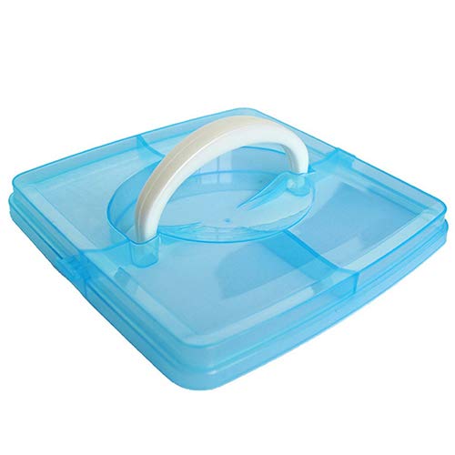 Yamalans 3 Layers Detachable Portable Clear Plastic Box,Craft Beads Jewelry Earring Sewing Accessories Storage Organizer Container Case with Handle Blue 15cm x 15cm x 12.5cm - Thumbnail 4