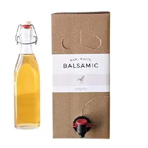 White Balsamic by Saffi Foods, Sweet and Smooth, Thick Viscosity, 100% Grapes, Aged in Oak Barrels, Eco-Friendly Bulk Packaging, 3 Liter Bag in Box