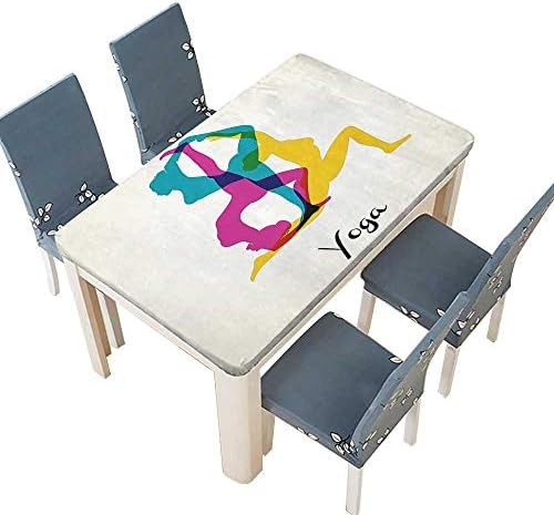 PINAFORE Decorative Tablecloth Yoga Yoga Poses Energetic Female in Motion Pilates Human Health Wellbeing Design Assorted Size W57 x L96.5 INCH (Elastic Edge)