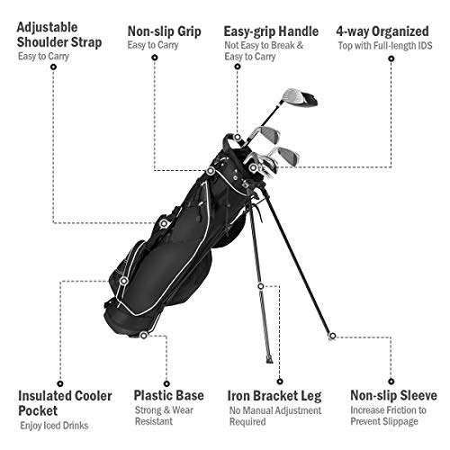 Tangkula Golf Stand Bag, Lightweight Organized Sunday Bag Easy Carry Shoulder Bag with 3 Way Dividers and 4 Pockets, Black Tangkula Golf Stand Bag, Lightweight Organized Sunday Bag Easy Carry Shoulder Bag with 3 Way Dividers and 4 Pockets, Black