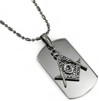 MASONIC MASONS-G Dog Tag Hematite Black Iced Out Tone Necklace-FREE CHAIN
