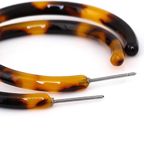 NLCAC Acrylic Hoop Earrings Marble Leopard Circle Resin Earrings Ear Drop Dangles (Tortoise Large)