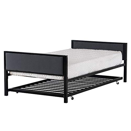 Metal RollOut Trundle Bed Frame with Slats Support, Home Accent