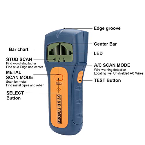 AZFUNN Stud Finder Sensor Wall Scanner, Multi Scanning Electronic Wall Stud Finder with Digital LCD Display and Sound Warning for Metal, Live AC Wires, Wood Detector