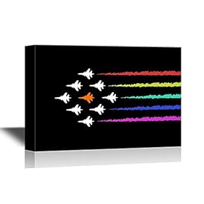 Flight Canvas Wall Art - Group of Airplanes Flying with Colorful Strips - Gallery Wrap Modern Home Art | Ready to Hang - 12x18 inches