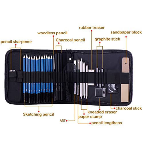 H & B Drawing Pencils Set, 33Piece Sketch Pencils & Drawing Kit