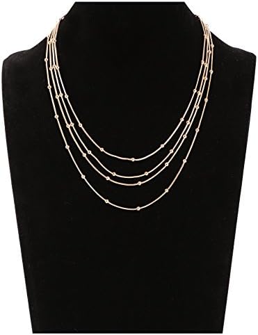 ELEARD 4-in-1 Beaded Chain Choker Necklace Gold Tone Snake Chain with Bead-station Multilayer Necklace for Women