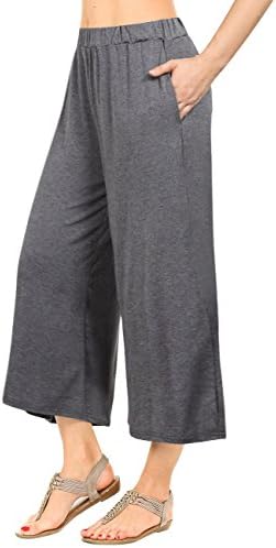 GlorySunshineWomen's Elastic Waist Solid Palazzo Casual Wide Leg Pants with Pockets