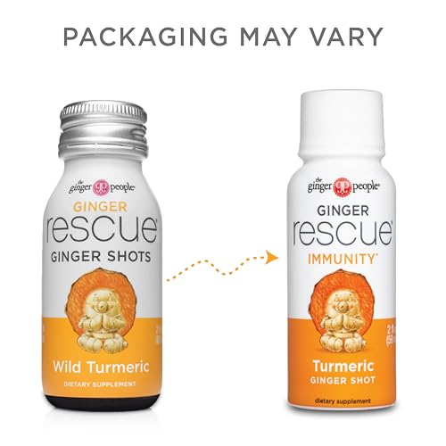GINGER RESCUE, TURMERIC SHOTS BY THE GINGER PEOPLE – IMMUNITY BOOSTING, CAFFEINE FREE ENERGY, DIGESTIVE HEATH, TURMERIC, 2 FL OZ (PACK OF 12)