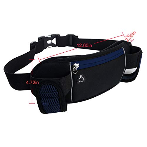 ChangYou Runing Belt Waist Bag Fanny Pack with 2 Water Bottle Holder Earphone outlets for Sport Walking Cycling Jogging Color Blue