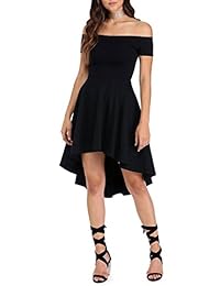 Sarin Mathews Vestido con falda estilo patinadora, borde desigual, mangas cortas, con hombro caído, de fiesta, para dama.