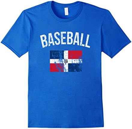Men's Dominican Republic Baseball Flag Distressed Vintage T-Shirt Large Royal Blue