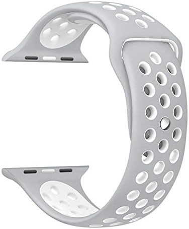 Sport Band for Apple Watch 42mm Silicone Replacement Bands Straps For Apple Watch Series 3, Series 2, Series 1, Nike+, M/L Size (sliver/white, 42MM)
