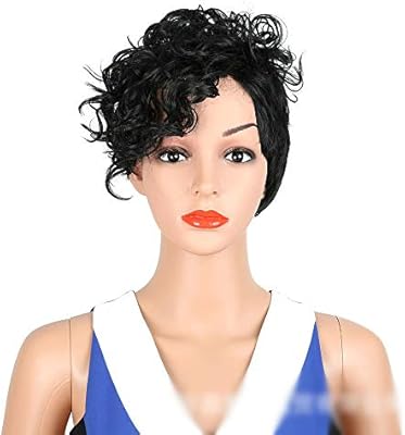 Huangyongchun Short Curly African Black Small Roll Side Part Wig