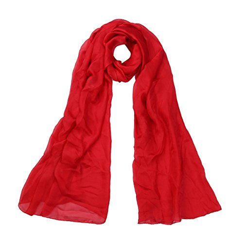 Premium Large Silky Plain Satin Oblong Scarf Wrap, Red