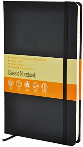 Classic Notebook / Journal with Pocket | Ruled, Hardcover, 5" X 8.25" Size, Elastic Closure, 240 Pages Acid Free Paper