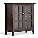 SIMPLIHOME Bedford SOLID WOOD Universal TV Media Stand, 53.9 inch Wide, Living Room Entertainment Center, Storage Cabinet with Glass Doors, for Flat Screen TVs up to 60 inches in Dark Tobacco Brown