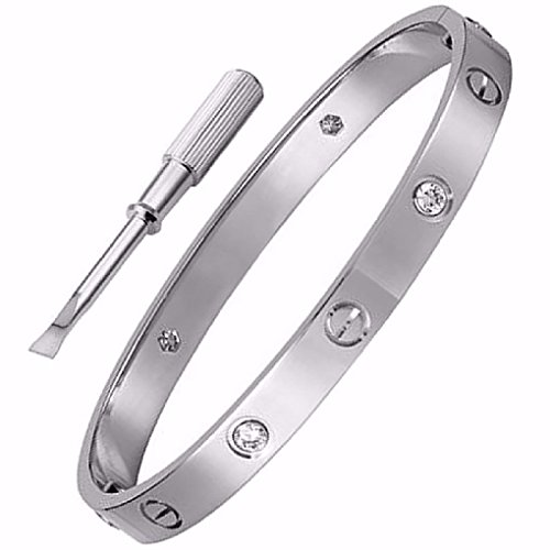 Buy Purplebox Stainless Steel Cubic Zirconia Screw Head Love Bracelet