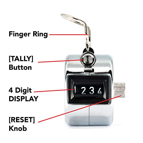 image for MARATHON CO200001CH Handheld Chrome Tally Counter with Finger Ring for