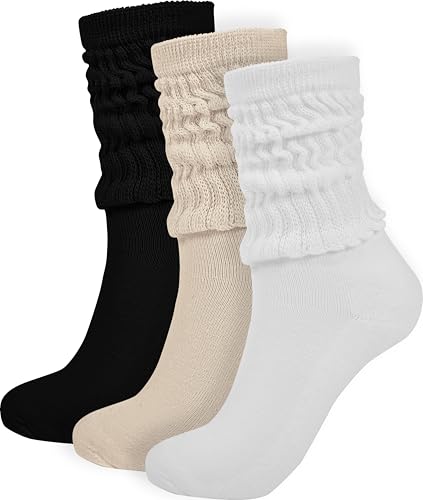 BomKinta Crew Slouch Socks Women - Retro Scrunch Short Sock - Soft Solid Ankle Socks Size 5-11