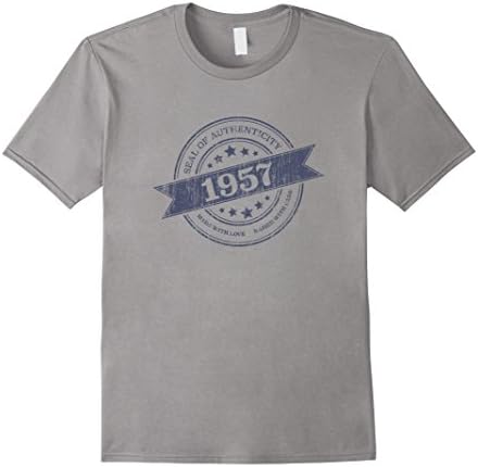 Mens 1957 61st Birthday T Shirt Made with Love, Raised with Care Large Slate