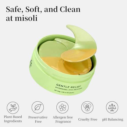 MISOLI GENTLE RELIEF UNDER EYE PATCHES | CALMING EYE TREATMENT GEL MASKS WITH 3-CICA COMPLEX & PANTHENOL | UNDER EYE MASKS FOR DARK CIRCLES AND PUFFINESS, UNDER EYE BAGS, WRINKLE CARE, MEN AND WOMEN
