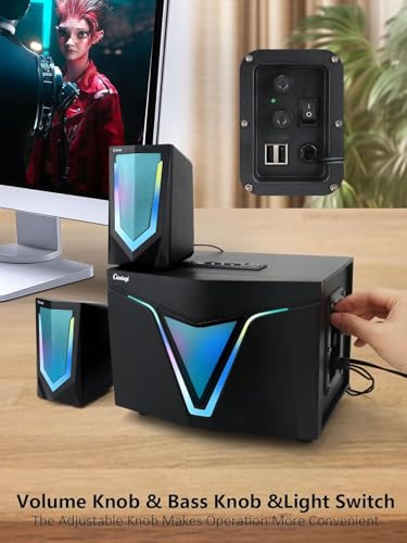 Altavoces PC 2.1 USB con subwoofer de 23 cm, satélites de 12 cm, entrada de audio 3.5 mm, sonido claro y potente para computadora y laptop/PC