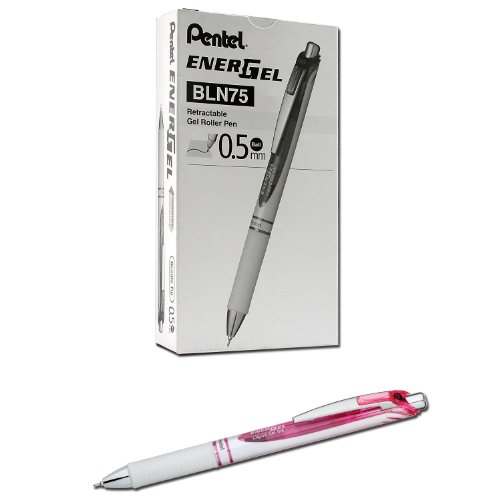 Pentel EnerGel Pearl Deluxe RTX Liquid Gel Pen, 0.5mm, Fine Line, Needle Tip, Black Ink, Box of 12 (BLN75PWP-A)