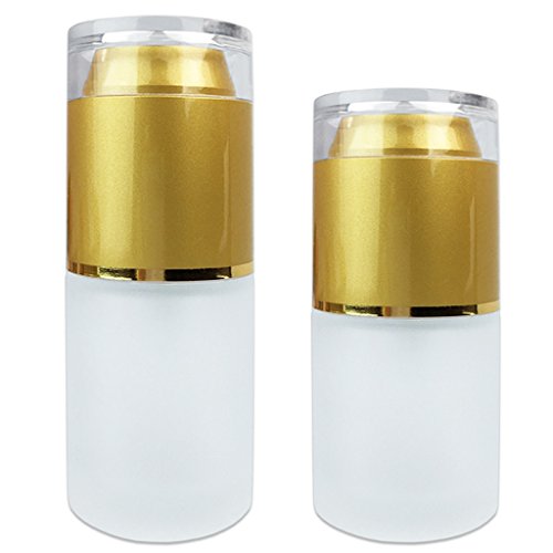 8 Piece ( 4 x 1/2oz and 4 x 1 oz ) Pana Gold Frosted Glass Spray Bottle with Fine Mist Atomizer and Cap for Fragrances, Aromatherapy Essential Perfume Oils Rubbing Alcohol and Blends Liquids (Gold)