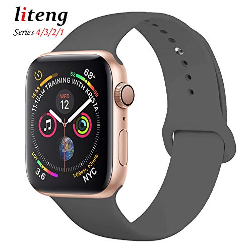 LITENG Sport Band for Apple Watch 38mm/40mm 42mm/44mm, Soft Silicone Sport Strap Replacement Bands for iWatch Apple Watch Band Series 4, Series 3, Series 2/1 Sport & Edition (Sky Grey, 44mm/42mm-SM)