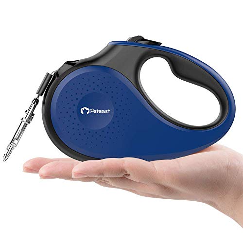 Peteast Retractable Dog Leash Small Breed, Patented Dog Leash for Small Dog, Leash Up to 26lbs, 10ft, Portable Design with One Button Brake/ Lock, Comfortable Hand Grip,Blue