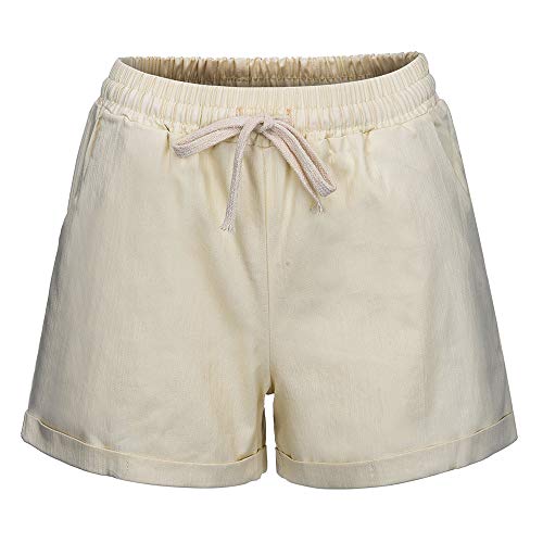 Women Short Pants, JOYFEEL â¤ï¸ Ladies Cotton Linen Casual Elastic Waist Pants Drawstring Solid Summer Walking Shorts Khaki
