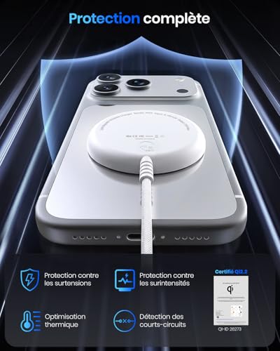 Qi2 25W Magnetic Wireless Charger, Charging Pad with 1.5M Cable Compatible Mag-Safe for iPhone 17e/Air/17/16/15/14/13/12, AirPods 4/3/2/Pro, Pixel 10 Series and Plus (with 30W Adapter)-White
