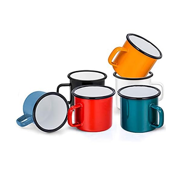HaWare Emaille Tasse 6er-Set, Schwarz/WeiÃ/Blau/Rot/GrÃ¼n/Gelb Kaffee- /Tee- /Trinkbecher, Kaffeetassen Teetassen ideal fÃ¼r Zuhause/BÃ¼ro/Reisen/Camping, Wiederverwendbar & Tragbar, 350 ml