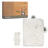 Luxury Hooded Baby Towel and Washcloth | ORGANIC Extra Soft Bamboo, Hypoallergenic & Antibacterial | Great Gift for Boys & Girls | better than Cotton, Unisex Towel for Infant, Toddler & Kid by Pandiee