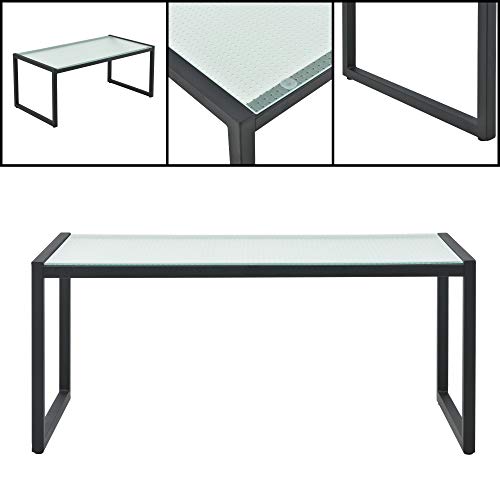 casa.pro Gartenmöbel Set 4-teilig Gartenset Gartengarnitur mit Polsterkissen Sitzgarnitur aus Sitzbank Sessel Couchtisch Outdoor-Möbel mit Stahlgestell Sitzgruppe Schwarz/Grau – Bild 5