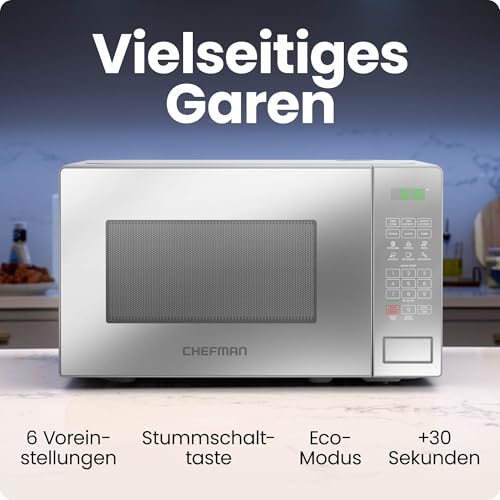 Chefman Microwave 20 L, 800 W, 6 Presets, 10 Power Levels | Digital display, eco mode, memory function, mute, child lock