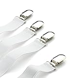 Adjustable Bed Sheet Elastic Grippers Suspenders Holder Straps Clips Fasteners / White, 1-Pack (4 pcs)