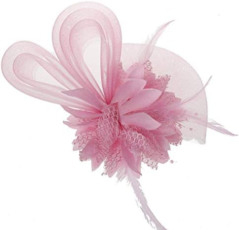 InSense Women Fascinators Hat Flower Mesh Feathers on a Headband with Clip Cute Rabbit Bunny Ear Hair Headband for Cocktail Party Wedding (Pink) Cocktail