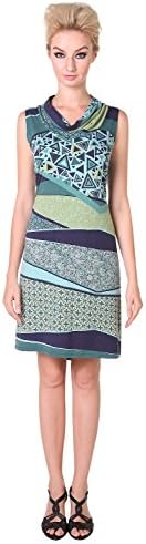 Chic Mariposa Patchwork Printed Cowl Neck Sleeveless Summer Women’s Dress - Mint - S