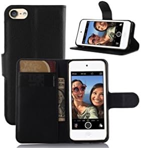 iPod touch 6 holster Case, Leather Case for iPod touch 6 holster Wallet Cases Folio Book Cover with Kickstand Credit Card Holder, Cash Clip, Magnetic Closure (black)