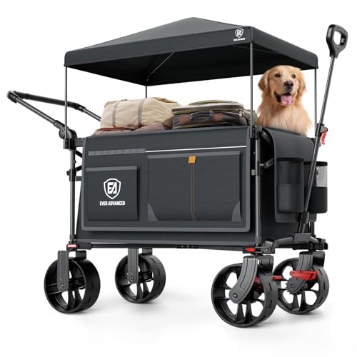EVER ADVANCED XXL Bollerwagen faltbar 225L bis 150kg mit Bremse Dach Handwagen schieben&ziehen klappbar Strandwagen 20 * 8cm breite Räder Faltwagen fü